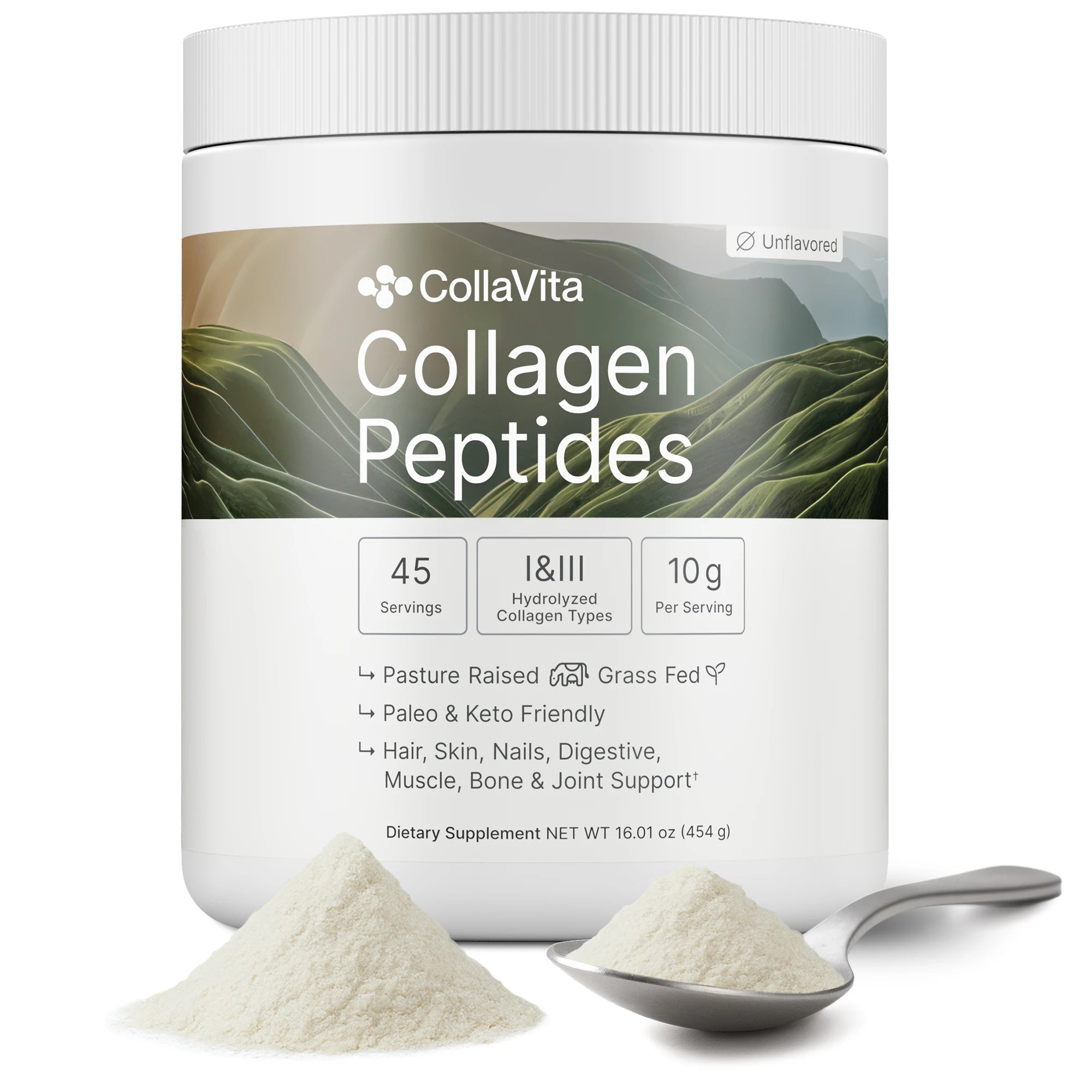 CollaVita Collagen Peptides 45 Servings - 16 oz for Skin, Hair